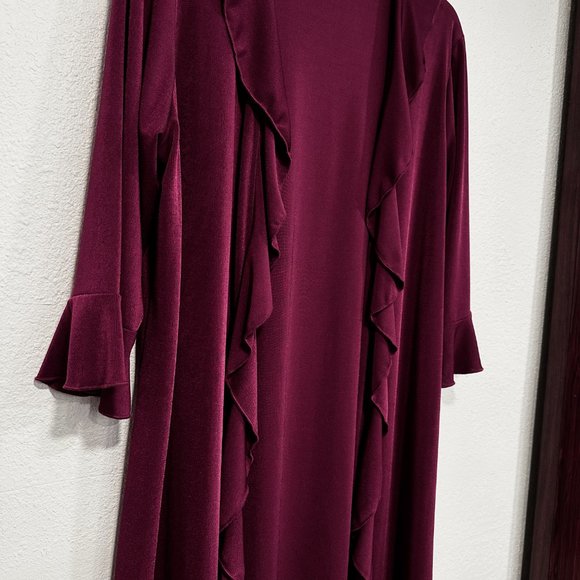 Carolyn Strauss Open Front Duster Knee Length Stretch Ruffled Raspberry Size Med - Picture 5 of 8